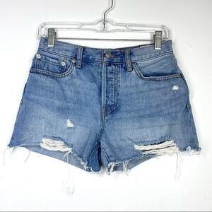 FREE PEOPLE Distressed Jean Shorts Mid Rise Button Fly Cutoffs size 26